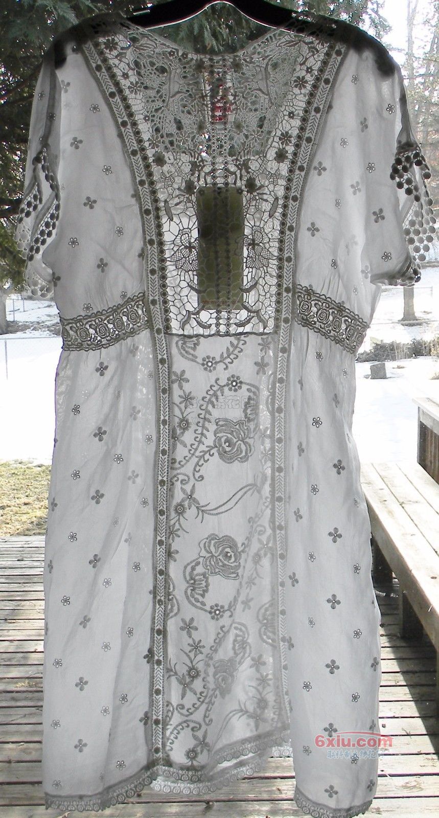 绳绣水溶抽象曲线连衣裙