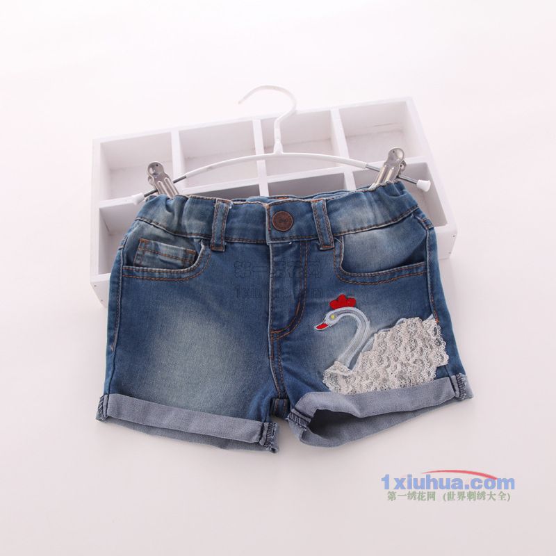 天鹅刺绣牛仔裤